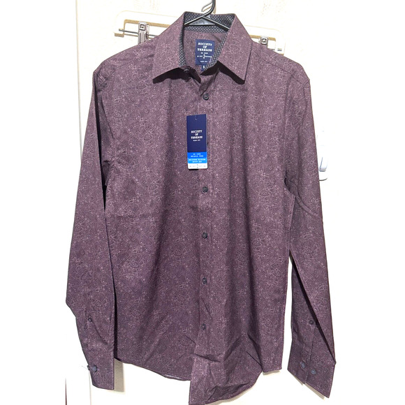 NWT Society of Threads Mens Shirt 4 way Stretch Slim Button Up Purple Paisley S - Picture 1 of 7